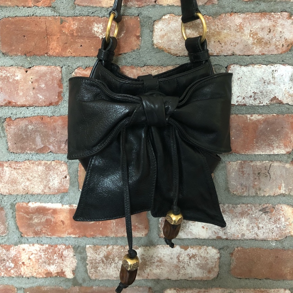 Yves Saint Laurent YSL Black Leather Bow Bag Small